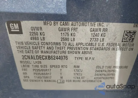 2011 Chevrolet Equinox 1Lt z USA, uszkodzony, nr VIN 2CNALDECXB6244976